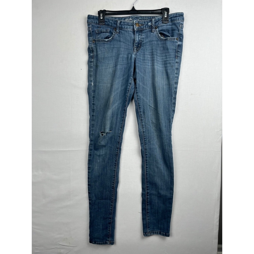 Mossimo Supply Co Skinny Jeans Distressed Blue Denim Size 10L Medium‎ Wash